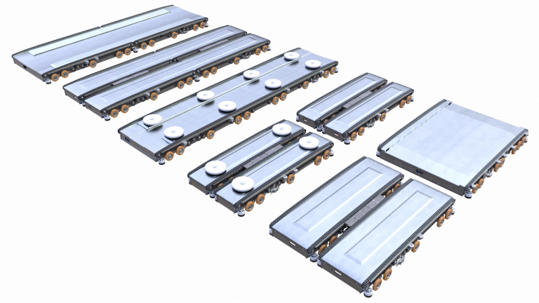 Westfalia's Satellite pallet handling device demonstrating different configurations for safe and quick movement within ASRS